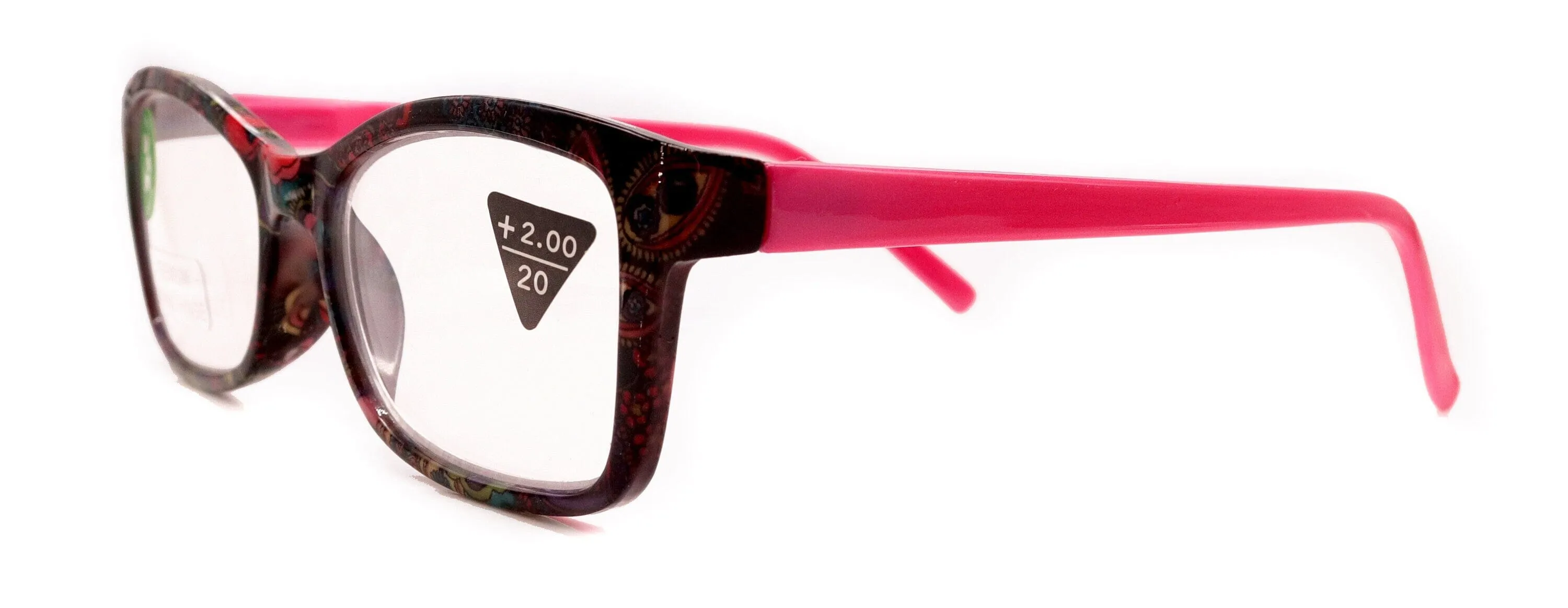 Frida, (Premium) Reading Glasses, High End Readers  1.25 ..  3 Magnifying Eyeglasses, Square Optical Frame. (Pink) Paisley. NY Fifth Avenue