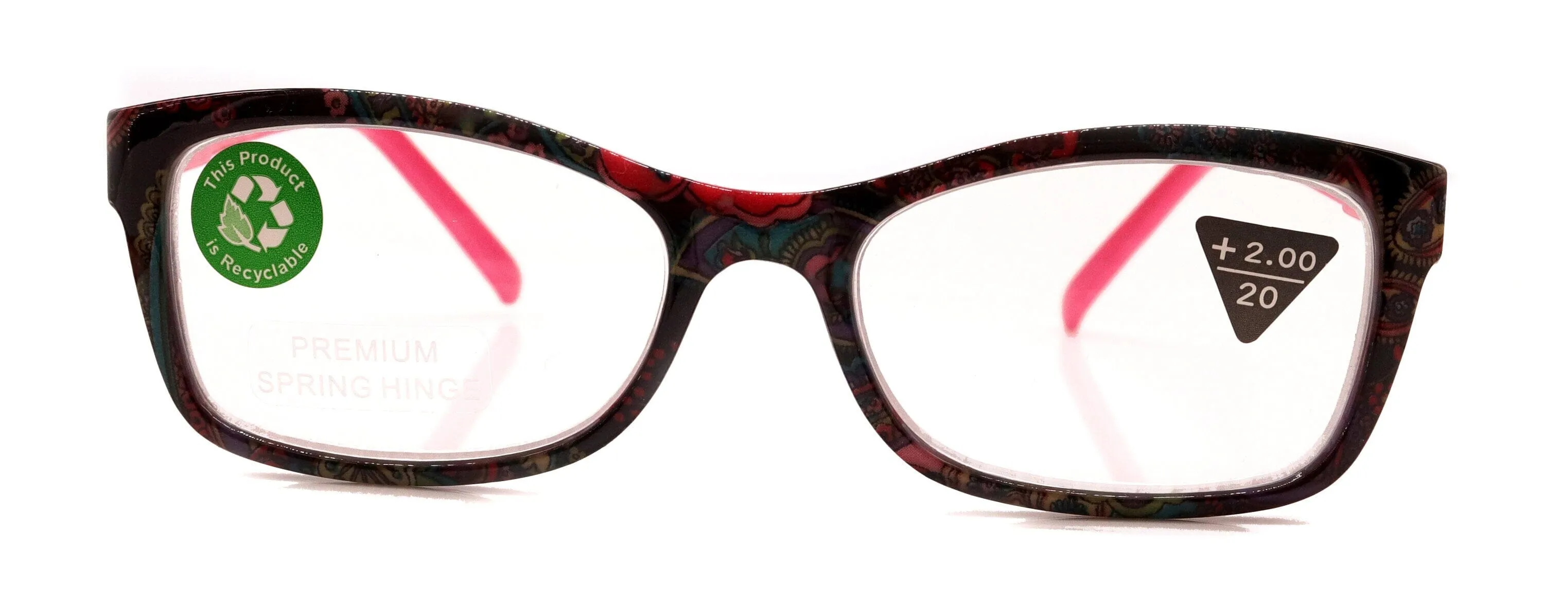 Frida, (Premium) Reading Glasses, High End Readers  1.25 ..  3 Magnifying Eyeglasses, Square Optical Frame. (Pink) Paisley. NY Fifth Avenue