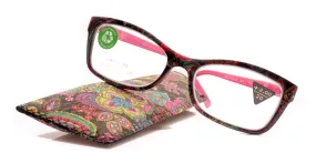 Frida, (Premium) Reading Glasses, High End Readers  1.25 ..  3 Magnifying Eyeglasses, Square Optical Frame. (Pink) Paisley. NY Fifth Avenue
