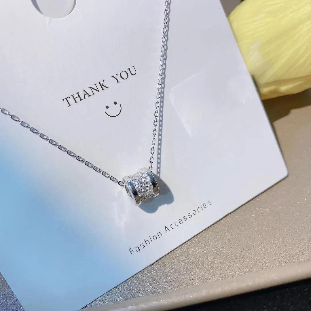 Full Zircon Circles Wheel  Pendant Silver Necklace for Women