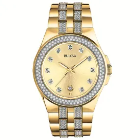 GENTS GOLD-TONE BULOVA WATCH WITH 210 SWAROVSKI CRYSTALS