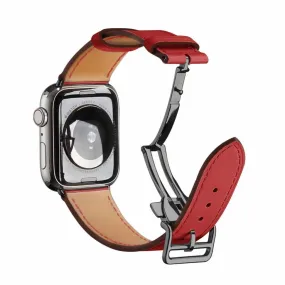 Genuine leather rose gold buckle watch band for Apple Watch Series 6 / 5 44mm - Red