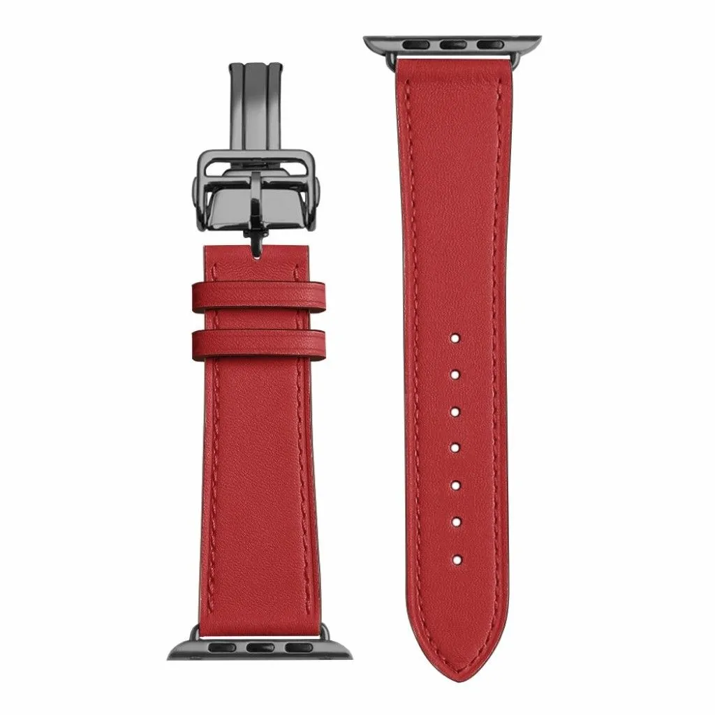 Genuine leather rose gold buckle watch band for Apple Watch Series 6 / 5 44mm - Red
