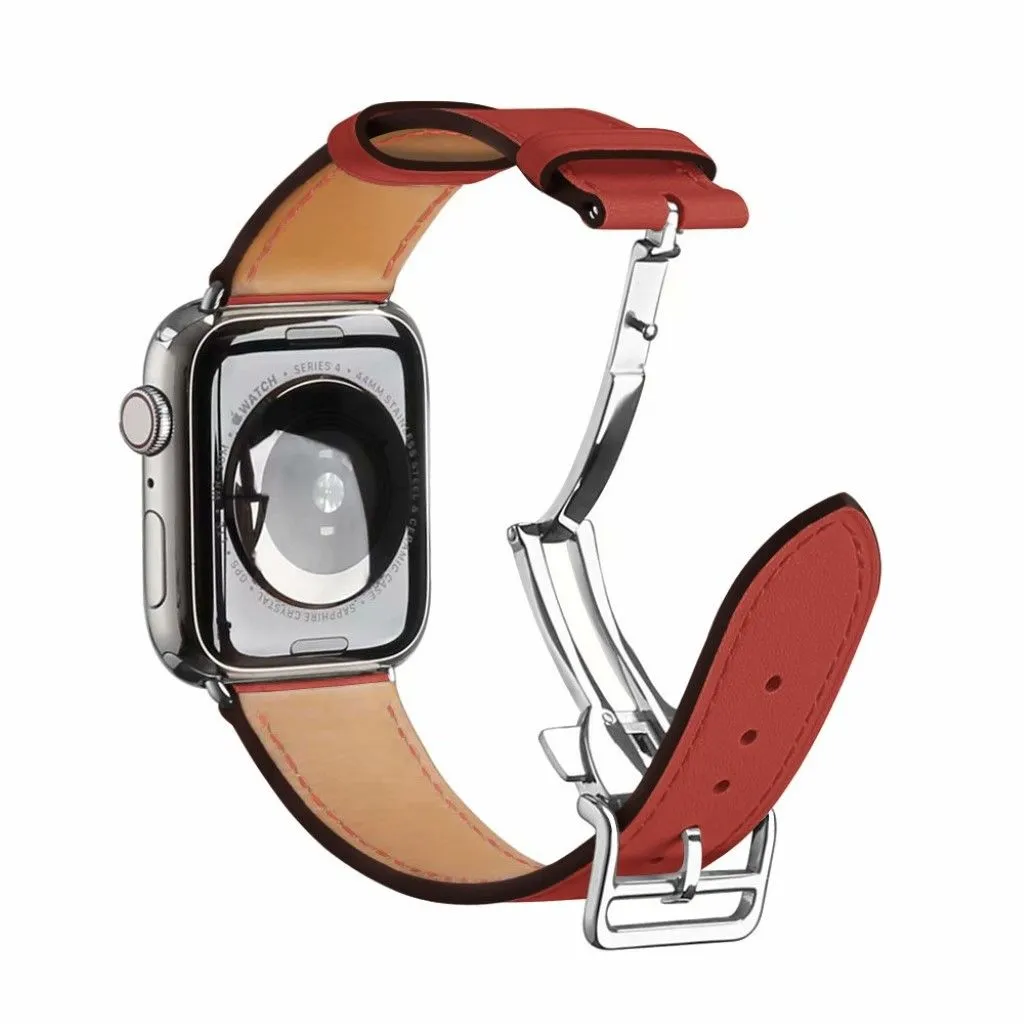 Genuine leather silver buckle watch band for Apple Watch Series 6 / 5 40mm - Light Brown