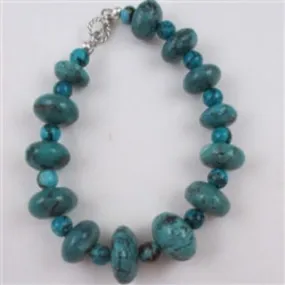 Genuine Turquoise  Beaded Bracelet Bold Look