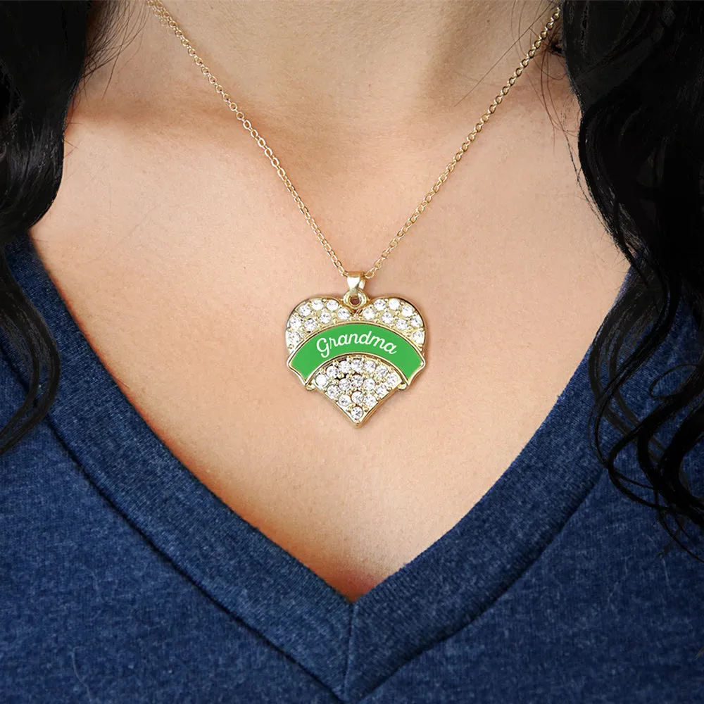 Gold Emerald Green Grandma Pave Heart Charm Classic Necklace