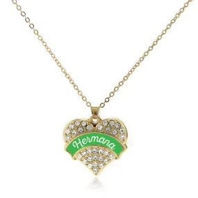 Gold Hermana - Emerald Green Pave Heart Charm Classic Necklace