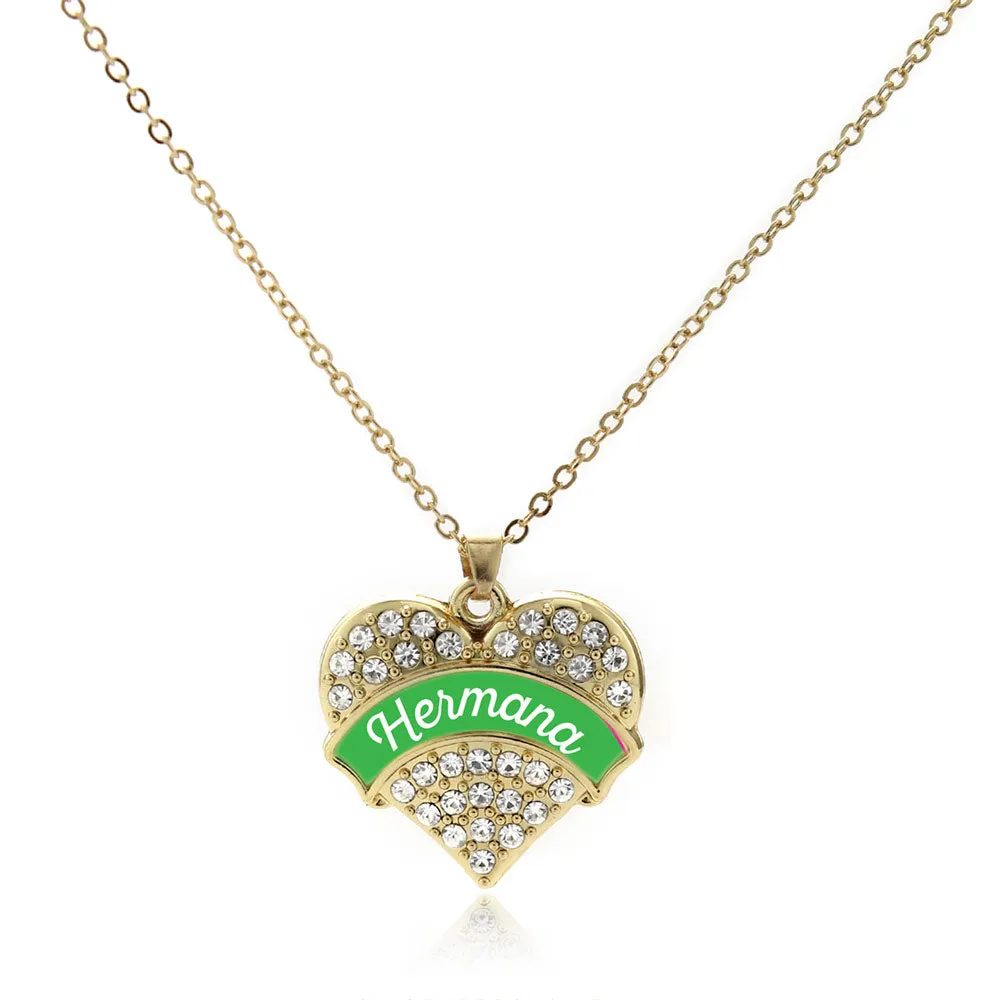 Gold Hermana - Emerald Green Pave Heart Charm Classic Necklace