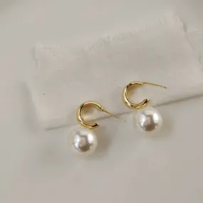 Gold Plated Korean Style Charm Pearl Stud Earrings For Women & Girls Cubic Zirconia Alloy Earring Set - Pair Of 1