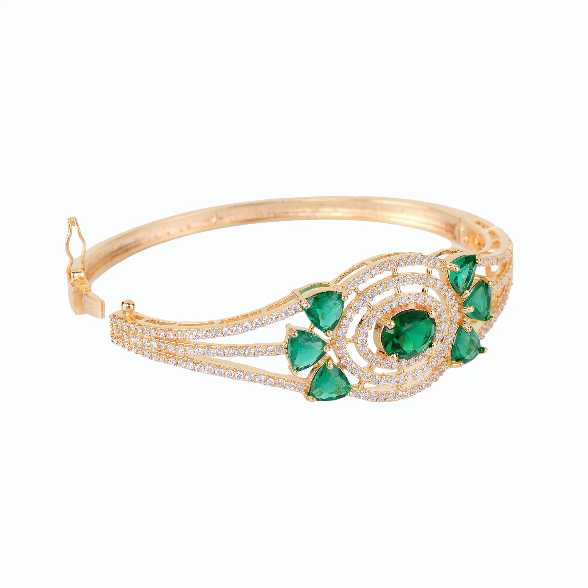 Gold Plated With Green American Diamond Studded Handcrafted Designer Bracelet For Women And Girls - Saraf Rs Jewellery