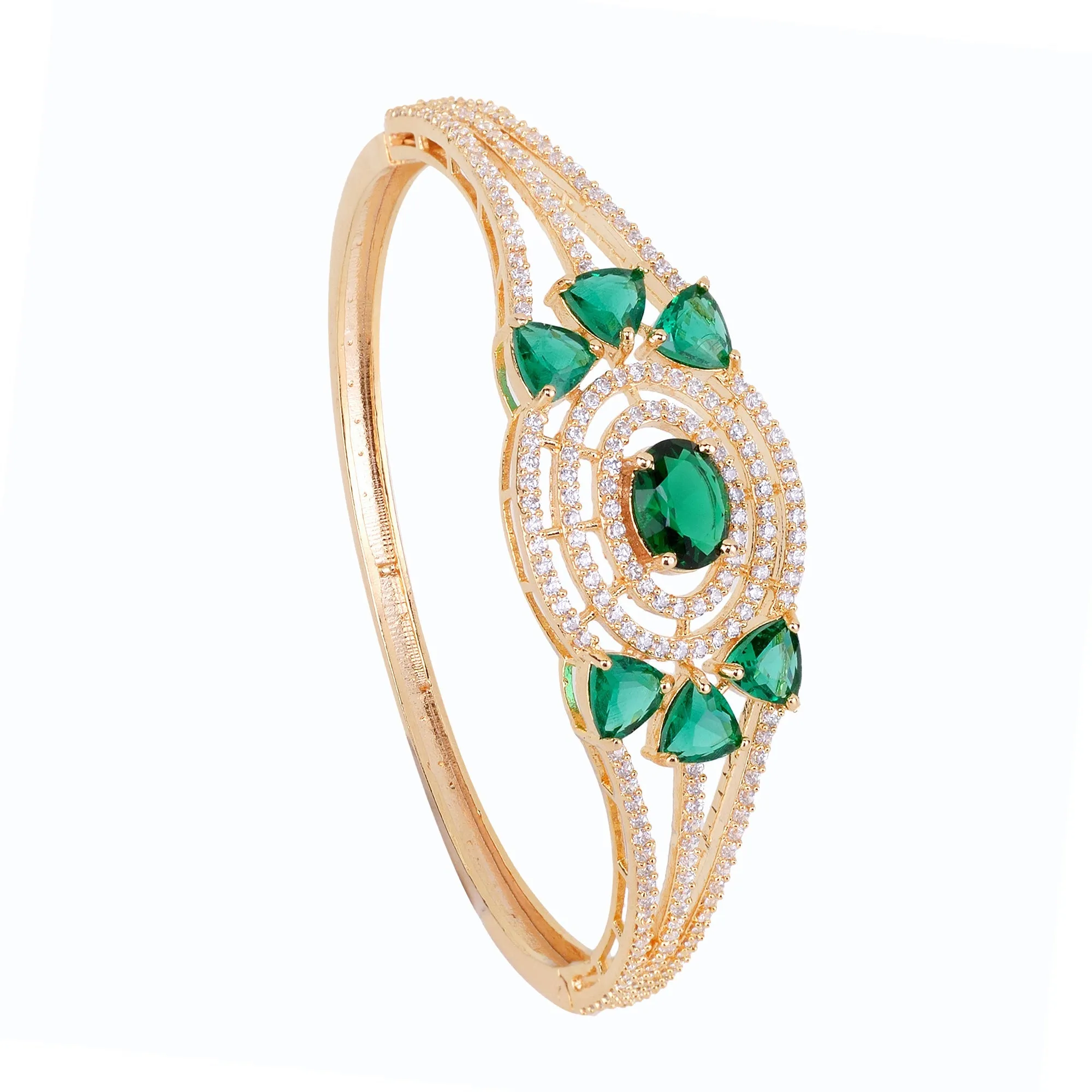 Gold Plated With Green American Diamond Studded Handcrafted Designer Bracelet For Women And Girls - Saraf Rs Jewellery