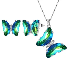 Green Butterfly Jewelry Set 3PCS May Emerald Birthstone Women Girls Birthday Gifts
