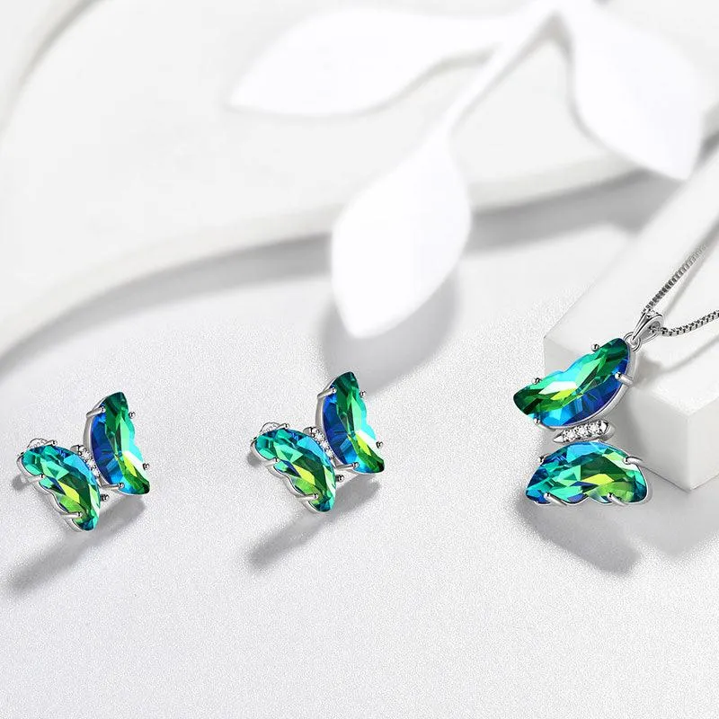 Green Butterfly Jewelry Set 3PCS May Emerald Birthstone Women Girls Birthday Gifts