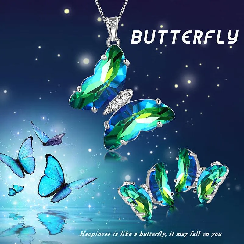 Green Butterfly Jewelry Set 3PCS May Emerald Birthstone Women Girls Birthday Gifts