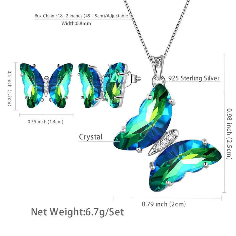 Green Butterfly Jewelry Set 3PCS May Emerald Birthstone Women Girls Birthday Gifts