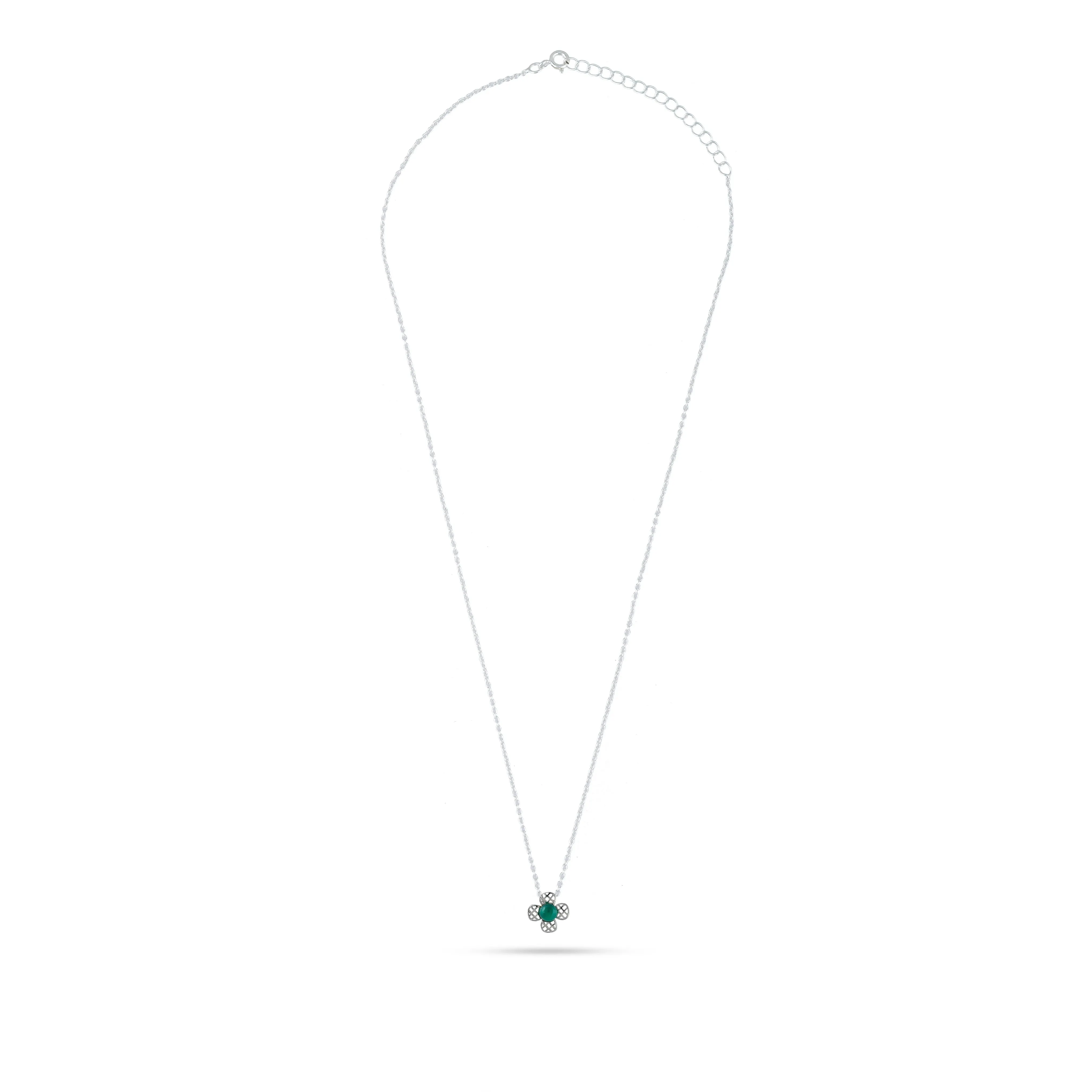 Green Cz Bloom Silver Necklace - From Purl