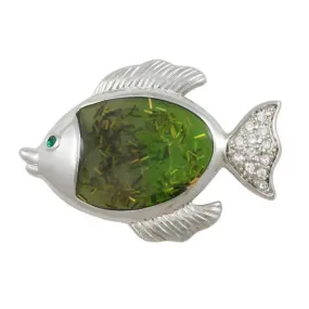 Green Fish with Clear Crystals Brooch Pin - PRS412