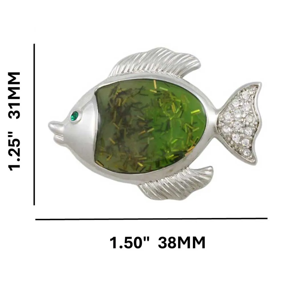Green Fish with Clear Crystals Brooch Pin - PRS412