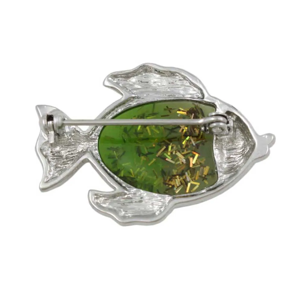 Green Fish with Clear Crystals Brooch Pin - PRS412