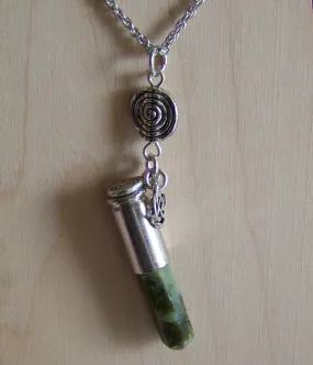 Green Jade Celtic Spiral Bullet Pendant Necklace