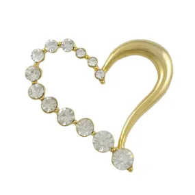 Half Gold Half Crystal Open Heart Brooch Pin - PRH401
