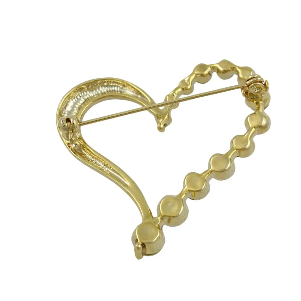Half Gold Half Crystal Open Heart Brooch Pin - PRH401