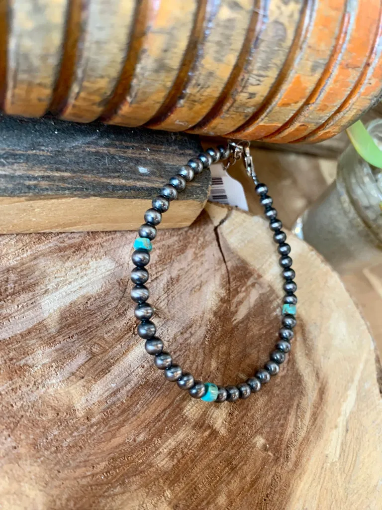 Handmade Navajo Pearl & Turquoise Bracelet