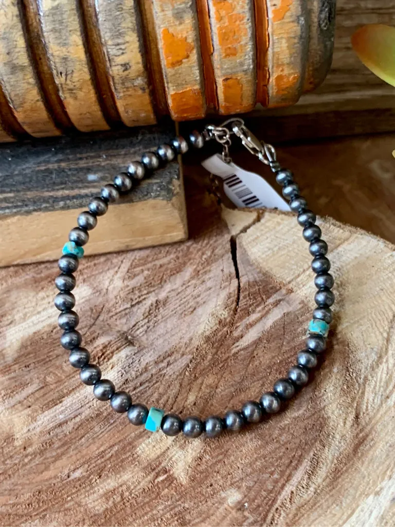 Handmade Navajo Pearl & Turquoise Bracelet