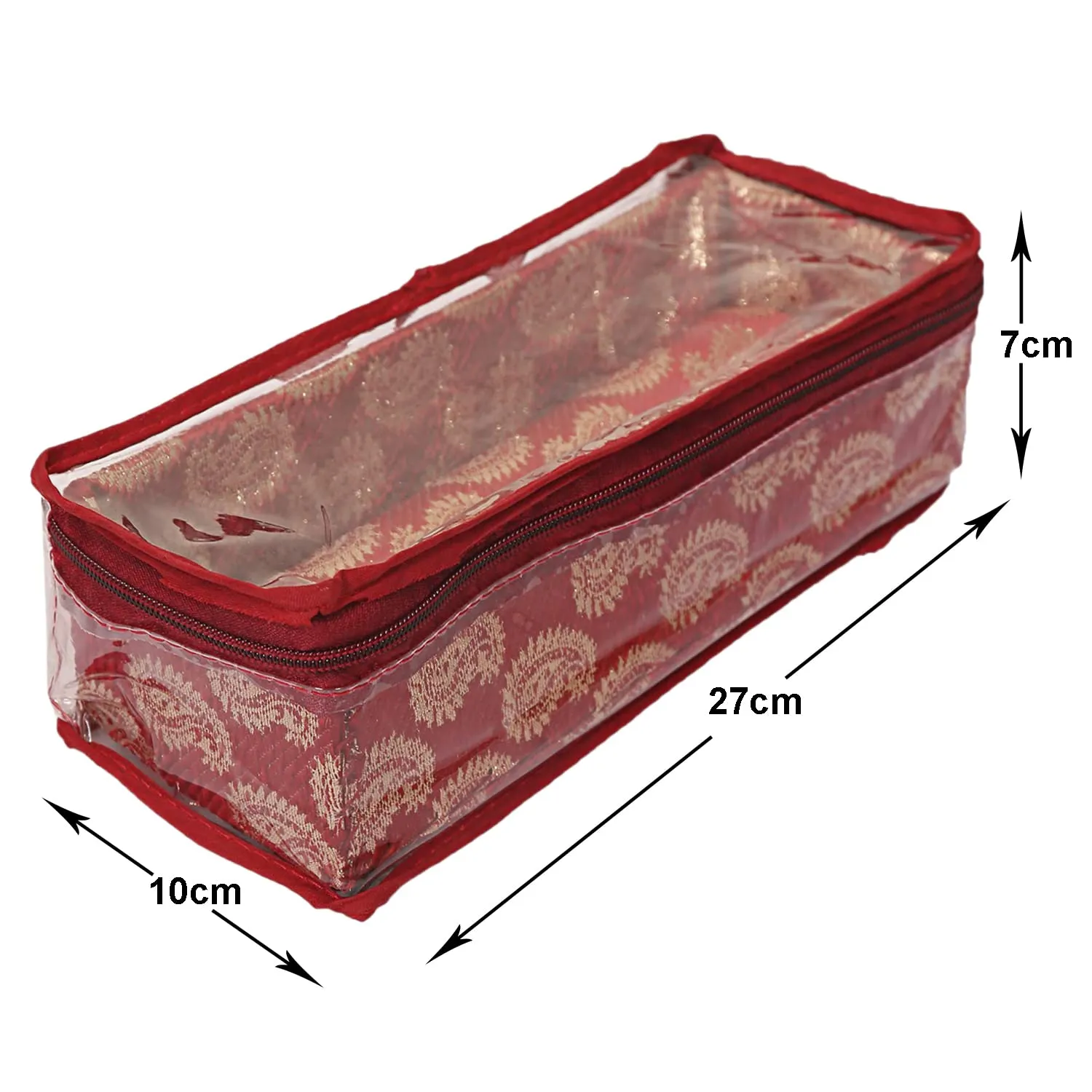 Heart Home Multipurpose Teardrop Pattern Laminated 1 Rod Bangle Box/Organizer/Case With Tranasparent Top - Pack of 2 (Red)-47HH0483