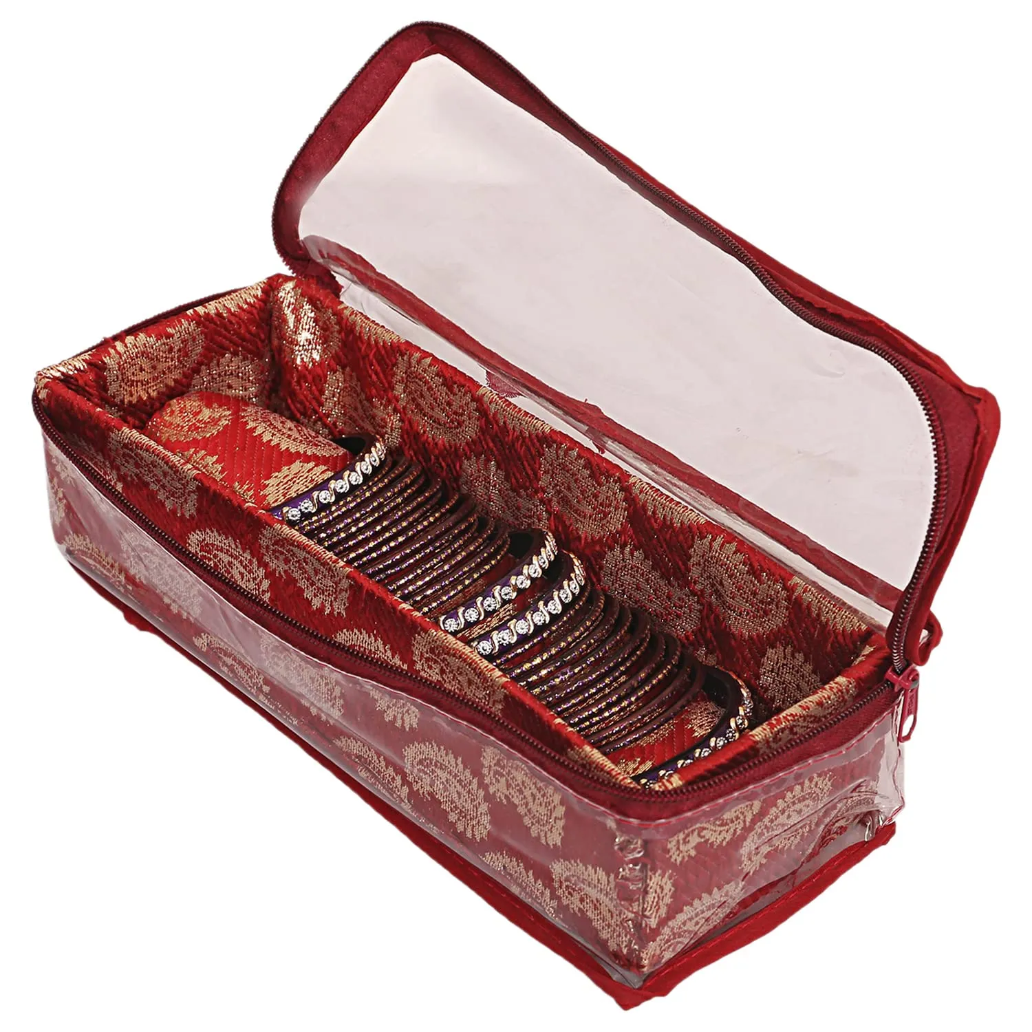 Heart Home Multipurpose Teardrop Pattern Laminated 1 Rod Bangle Box/Organizer/Case With Tranasparent Top - Pack of 2 (Red)-47HH0483