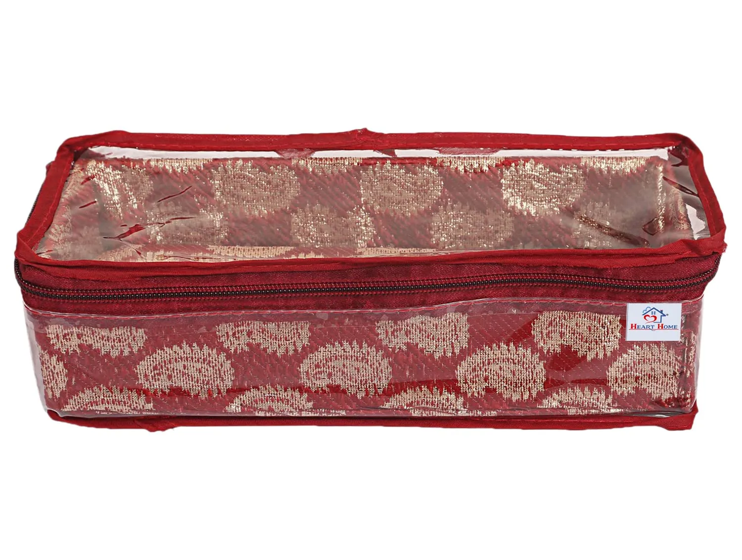 Heart Home Multipurpose Teardrop Pattern Laminated 1 Rod Bangle Box/Organizer/Case With Tranasparent Top - Pack of 2 (Red)-47HH0483