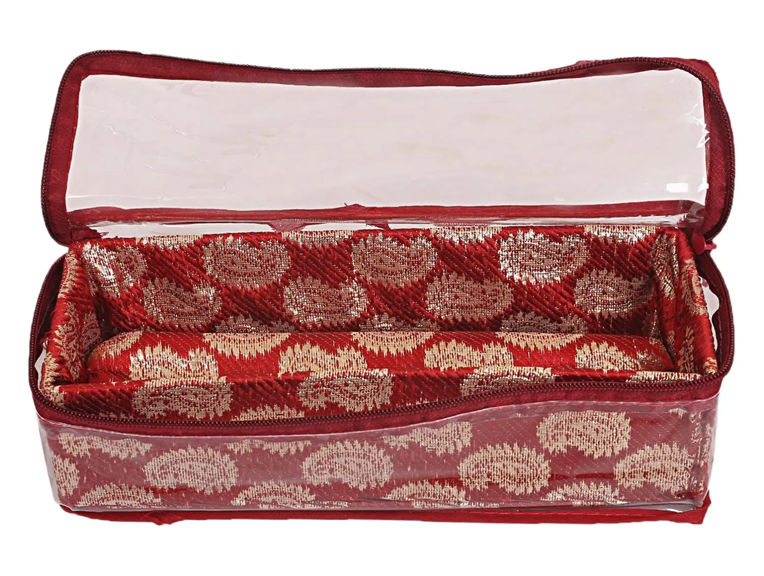 Heart Home Multipurpose Teardrop Pattern Laminated 1 Rod Bangle Box/Organizer/Case With Tranasparent Top - Pack of 2 (Red)-47HH0483