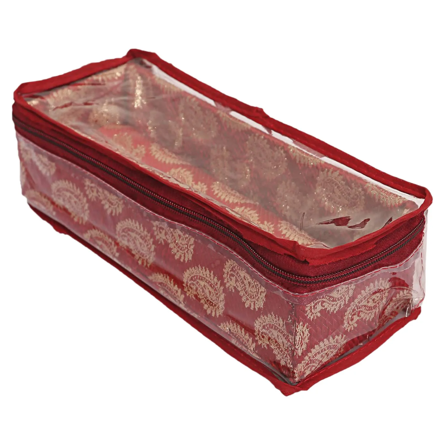 Heart Home Multipurpose Teardrop Pattern Laminated 1 Rod Bangle Box/Organizer/Case With Tranasparent Top - Pack of 2 (Red)-47HH0483
