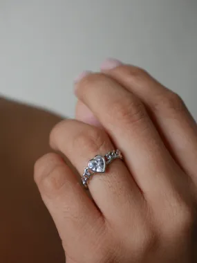 Heart Ring, .925 Sterling Silver Zircon Luxury Everyday Chain Statement Rings