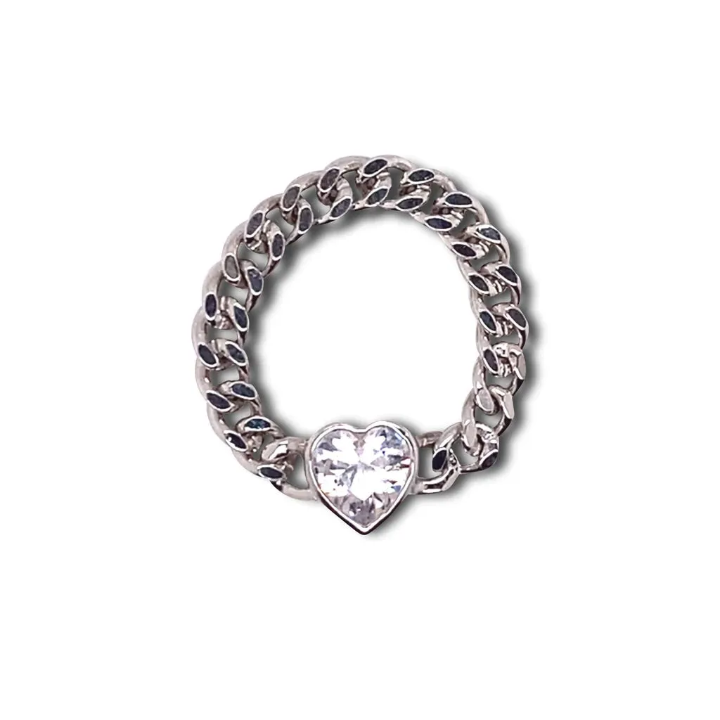 Heart Ring, .925 Sterling Silver Zircon Luxury Everyday Chain Statement Rings