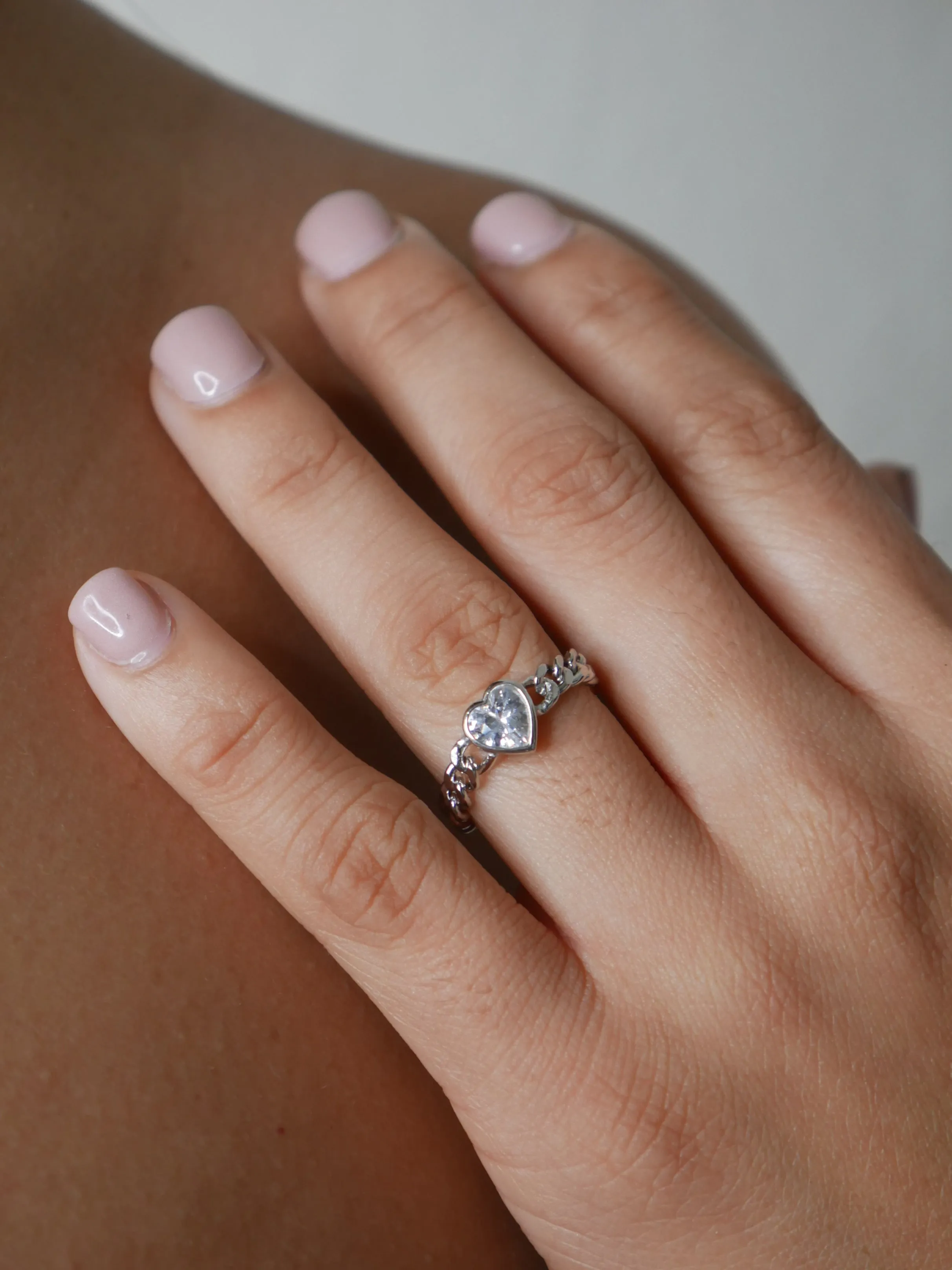 Heart Ring, .925 Sterling Silver Zircon Luxury Everyday Chain Statement Rings