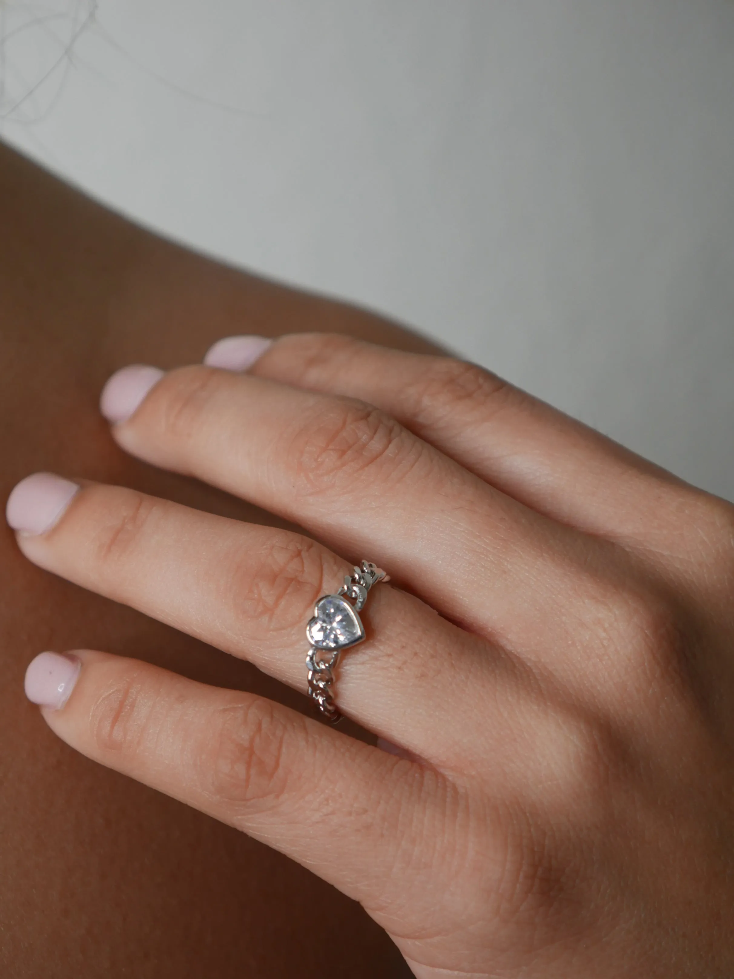 Heart Ring, .925 Sterling Silver Zircon Luxury Everyday Chain Statement Rings