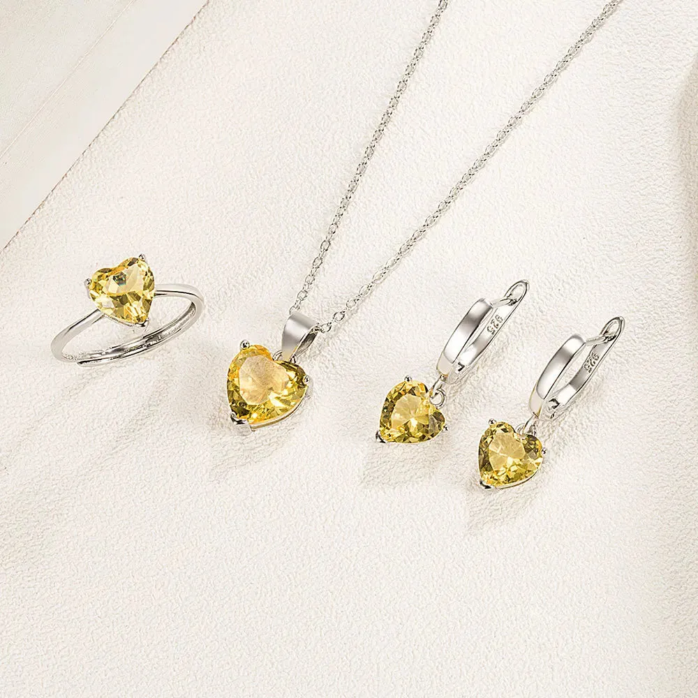 Heart Zircon 925 Sterling Silver Jewelry Set - Ring, Earrings & Necklace
