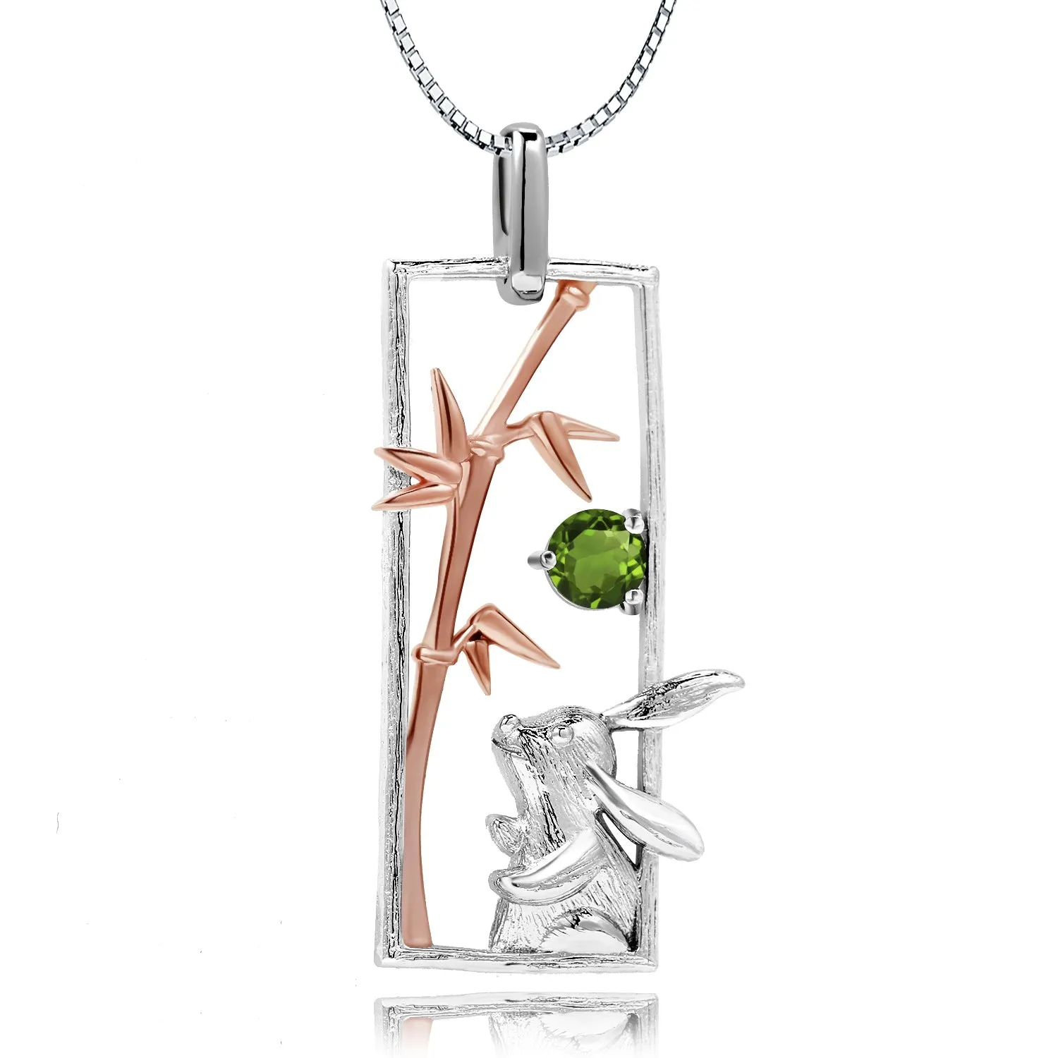 High-Grade Jade Rabbit with Natural Element Design Natural Topaz Pendant Silver Necklace for Women