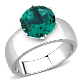 High polished (no plating) Stainless Steel Ring with Synthetic Synthetic Glass in Blue Zircon for Women Style TK52012
