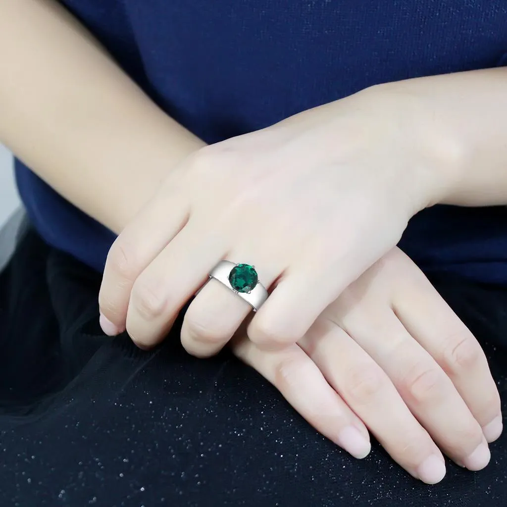 High polished (no plating) Stainless Steel Ring with Synthetic Synthetic Glass in Blue Zircon for Women Style TK52012