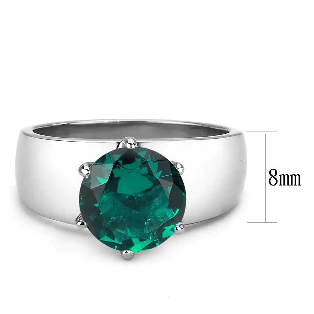 High polished (no plating) Stainless Steel Ring with Synthetic Synthetic Glass in Blue Zircon for Women Style TK52012