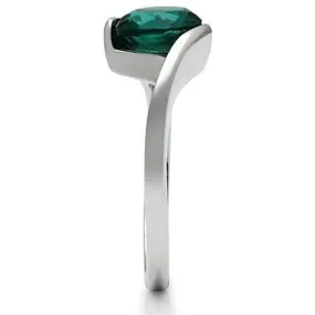High polished (no plating) Stainless Steel Ring with Synthetic Synthetic Glass in Blue Zircon for Women Style TK523