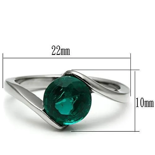 High polished (no plating) Stainless Steel Ring with Synthetic Synthetic Glass in Blue Zircon for Women Style TK523