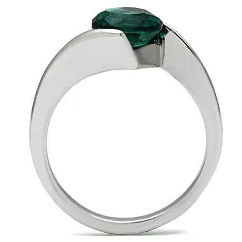 High polished (no plating) Stainless Steel Ring with Synthetic Synthetic Glass in Blue Zircon for Women Style TK523