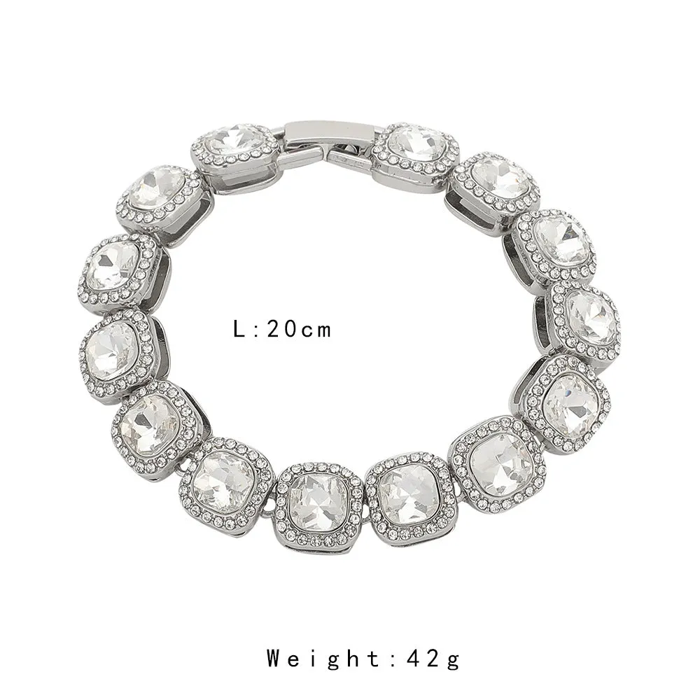 Hip-Hop Style, Simple Geometric Square Diamond Bracelet
