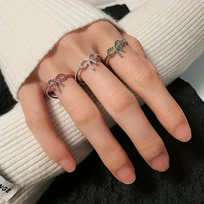 Hot-selling supply micro-paved zircon bow fashion design light luxury style women's index finger ring