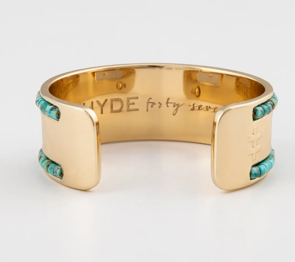 Hyde 47 Gold Brushed Cuff with Turquoise Beads