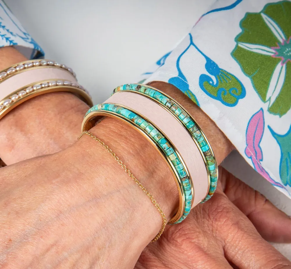 Hyde 47 Gold Brushed Cuff with Turquoise Beads
