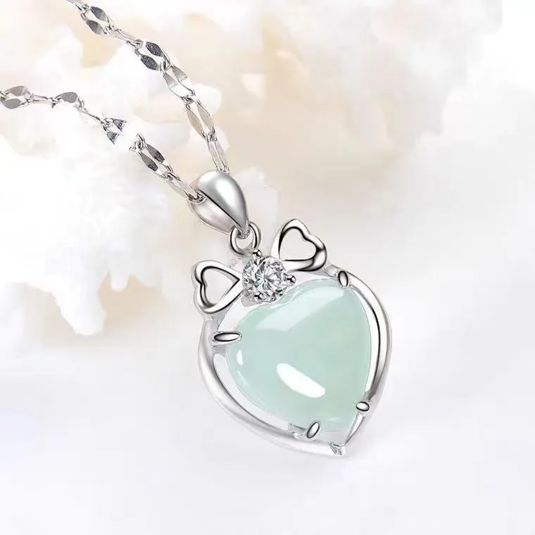 Jade Pendant Sterling Silver Love Necklace